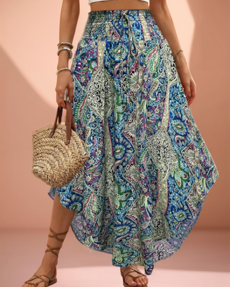 Elena Women’s Floral Midi Skirt – High Waist Pleated Pull-On Skirt
