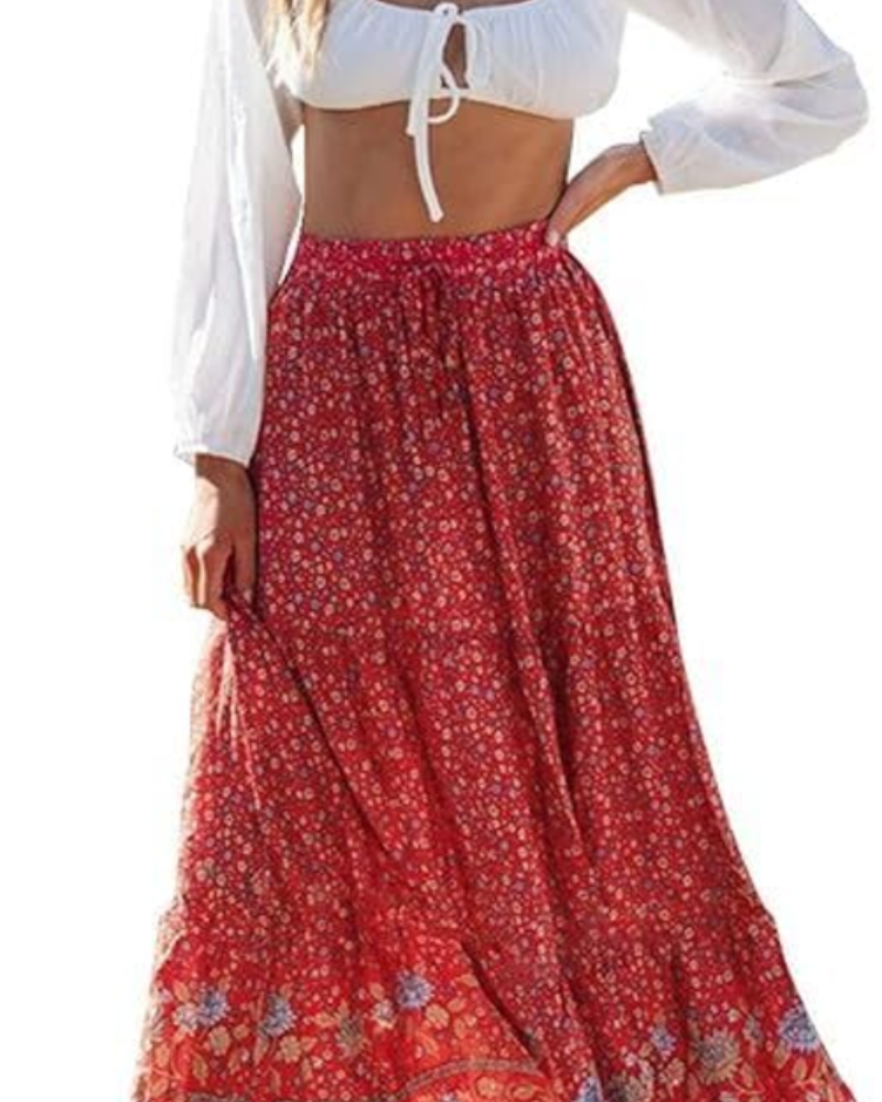 Clara Women’s Floral Maxi Skirt – High Waist Flowy Pull-On Summer Skirt