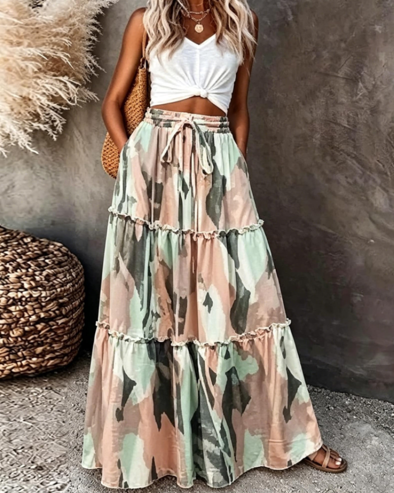 Clara Women’s Floral Maxi Skirt – High Waist Flowy Pull-On Summer Skirt