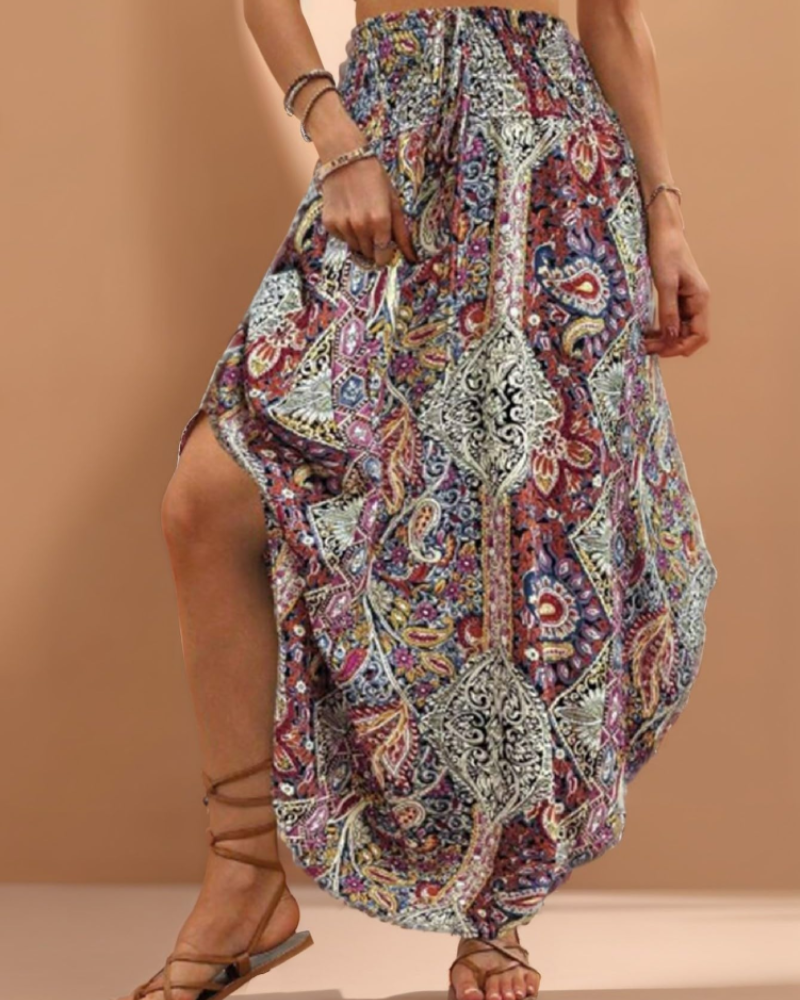 Elena Women’s Floral Midi Skirt – High Waist Pleated Pull-On Skirt