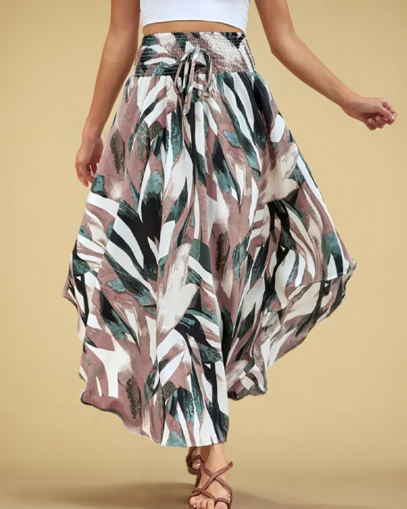 Elena Women’s Floral Midi Skirt – High Waist Pleated Pull-On Skirt