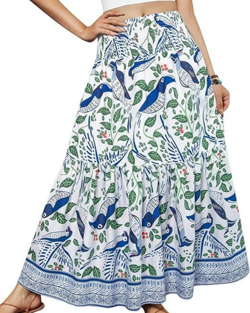 Clara Women’s Floral Maxi Skirt – High Waist Flowy Pull-On Summer Skirt