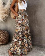 Clara Women’s Floral Maxi Skirt – High Waist Flowy Pull-On Summer Skirt