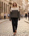Arla Women’s Cashmere Turtleneck Sweater – Oversized Chevron Knit Winter Jumper