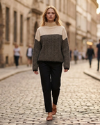 Arla Women’s Cashmere Turtleneck Sweater – Oversized Chevron Knit Winter Jumper