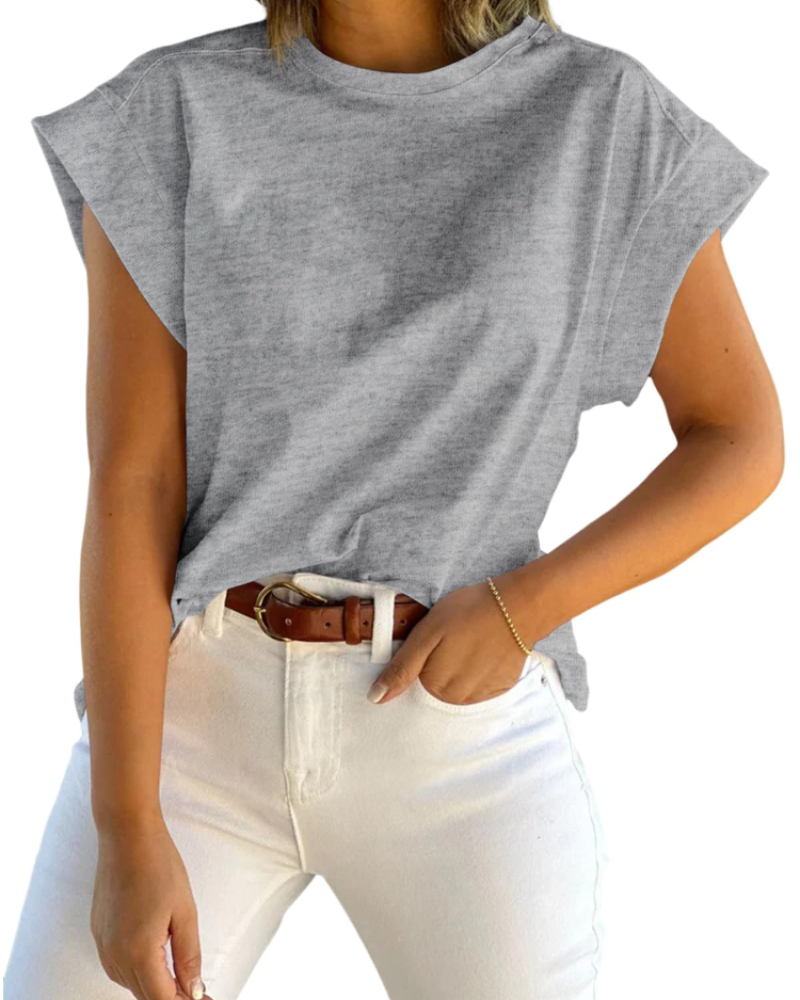 Ava Women's Cap Sleeve T-Shirt – Crew Neck Relaxed Fit Top for Work and Travel