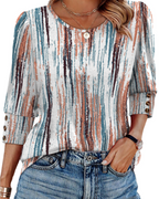 Bella Women’s Button Blouse – 3/4 Sleeve Crew Neck Relaxed Fit Casual Top