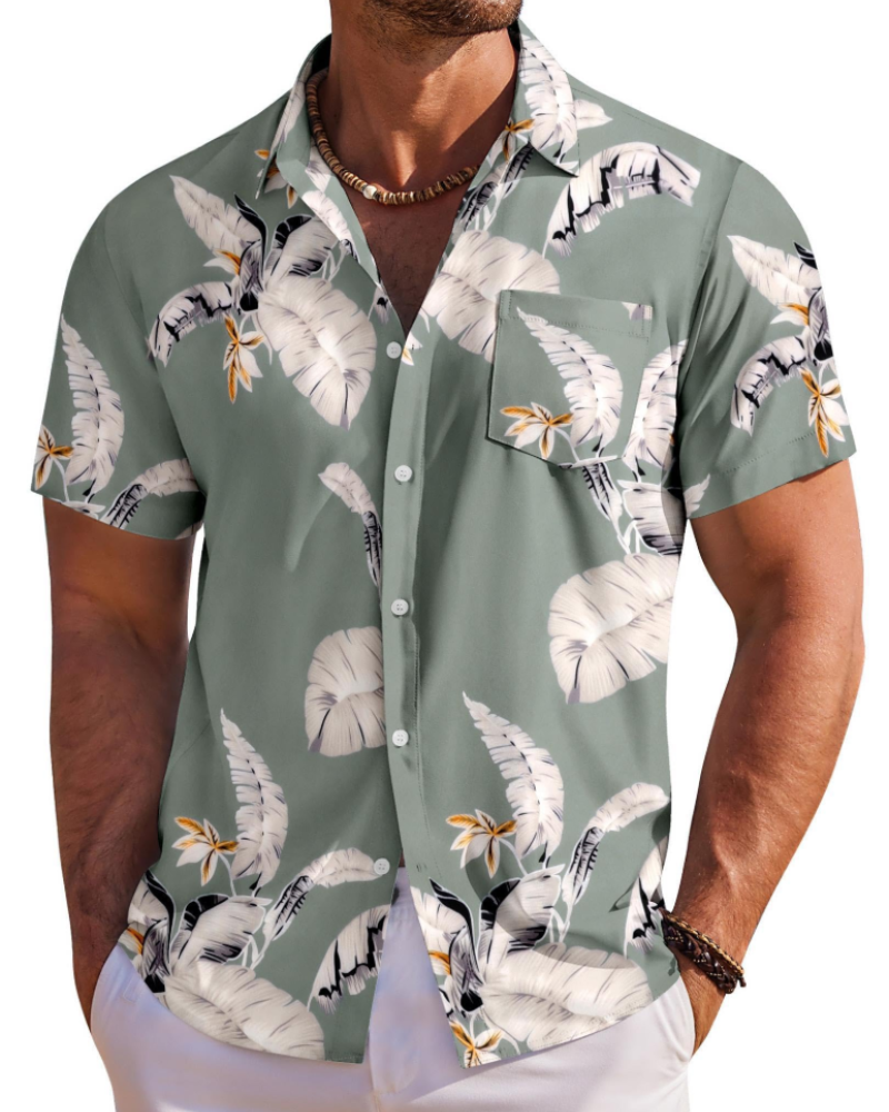 Jake Men's Hawaiian Shirt – Tropical Button Down Shirt with Chest Pocket for Summer