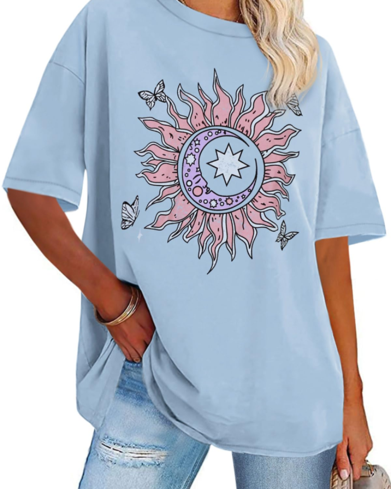 Mia Women's Oversized Graphic T-Shirt – Crew Neck Loose Fit Tee for Streetwear
