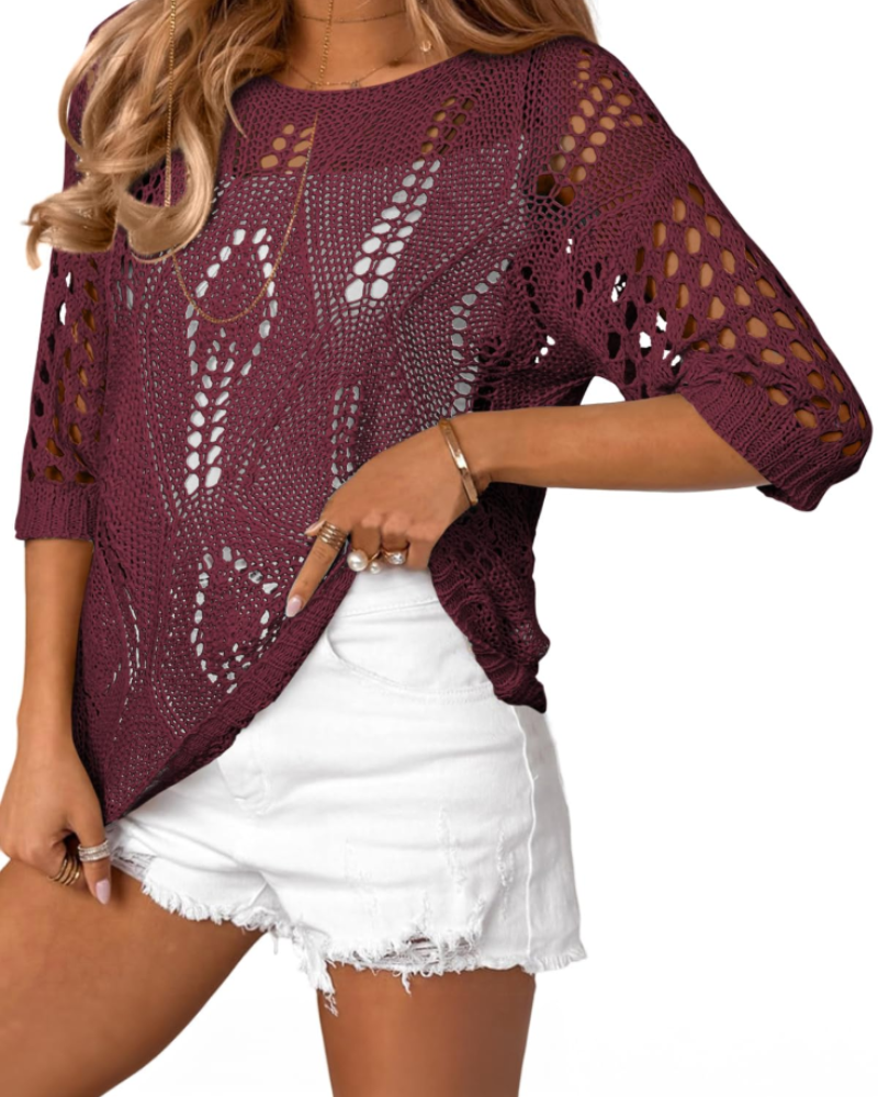 Madison Women's Crochet Knit Top – Off Shoulder Beach Cover Up for Resort Wear