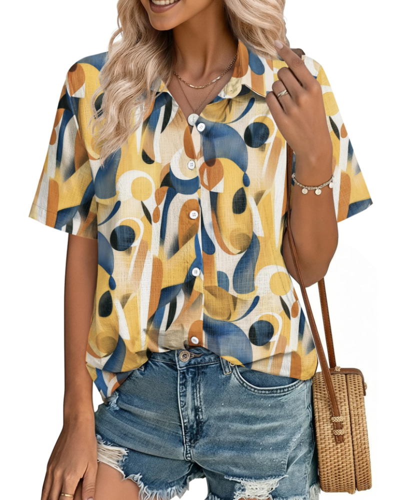 Charlotte Women's Cotton Linen Blouse – V-Neck Button Down Shirt for Work and Vacation