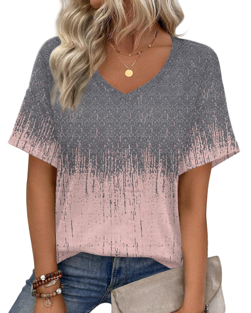 Mabel Women’s Tunic Top – V-Neck Printed Relaxed Fit Casual Summer Blouse Shirt