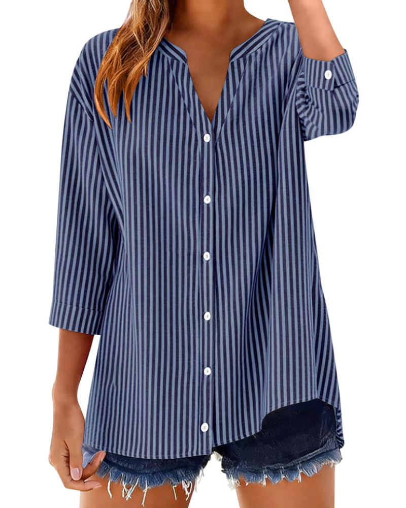 Sophie Women's Cotton Button Down Blouse – V-Neck 3/4 Sleeve Shirt for Work