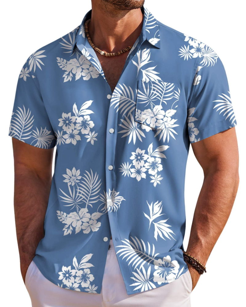 Jake Men's Hawaiian Shirt – Tropical Button Down Shirt with Chest Pocket for Summer
