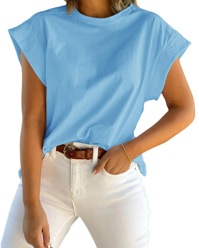 Ava Women's Cap Sleeve T-Shirt – Crew Neck Relaxed Fit Top for Work and Travel