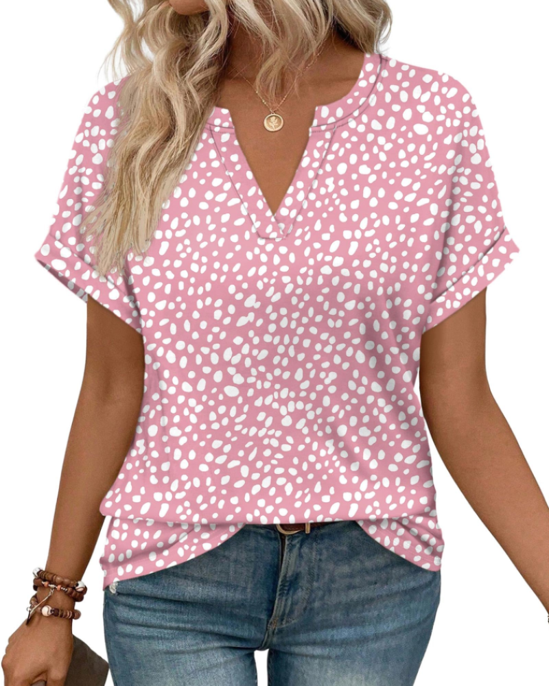 Emily Women's V-Neck Blouse – Rolled Sleeve Tunic Top for Work and Summer Outfits