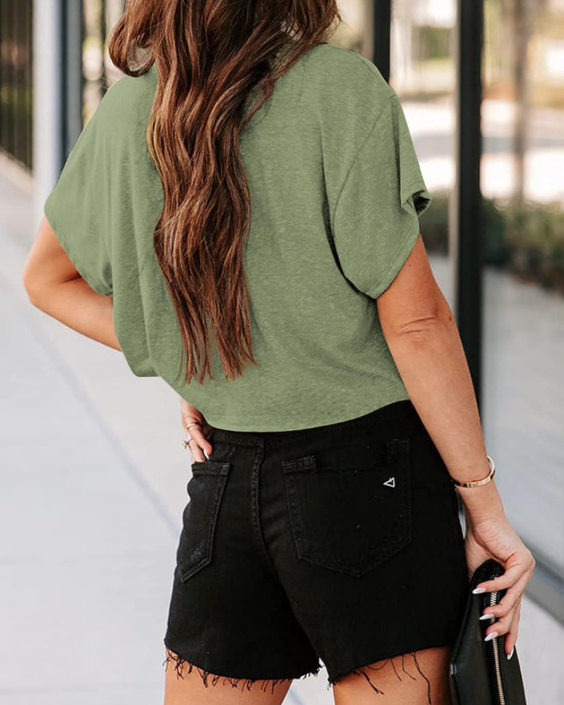 Talia Women's Cropped Oversized Top – Cut-Out Shoulder Athletic Gym Tee