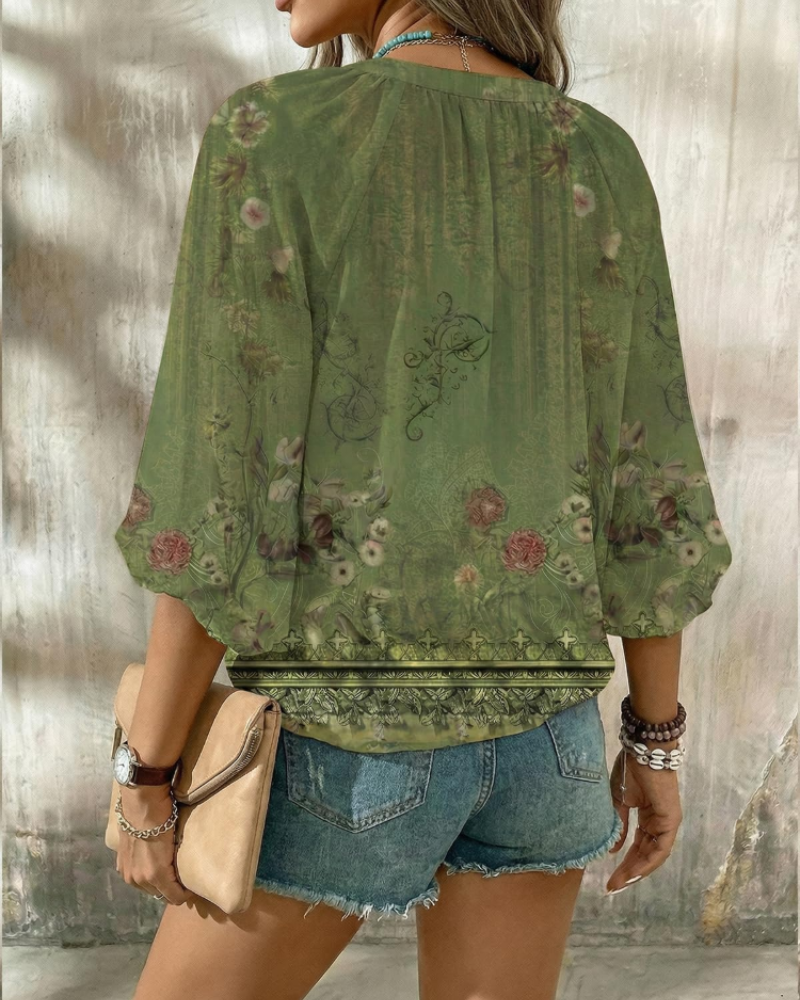 Julia Women’s V-Neck Blouse – 3/4 Sleeve Button Detail Smart Casual Top