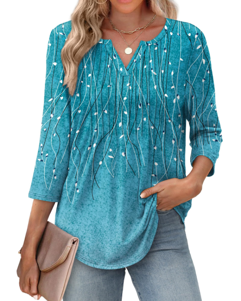Aubrey Women’s V-Neck Blouse – 3/4 Sleeve Pleated Front Casual Summer Top