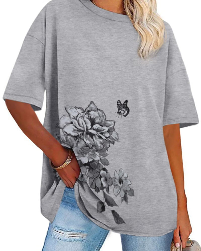 Mia Women's Oversized Graphic T-Shirt – Crew Neck Loose Fit Tee for Streetwear