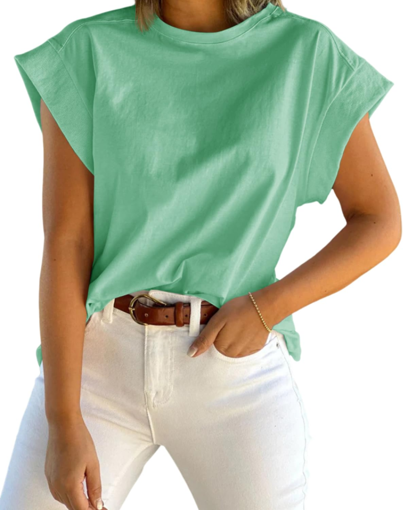 Ava Women's Cap Sleeve T-Shirt – Crew Neck Relaxed Fit Top for Work and Travel