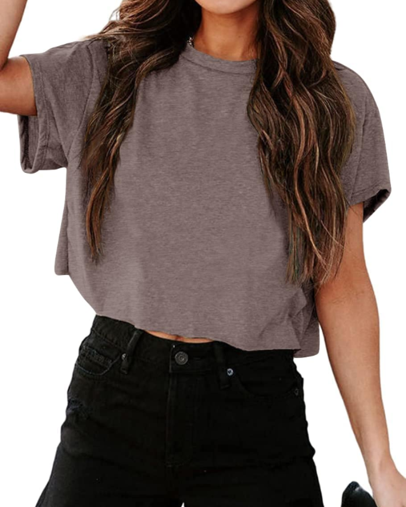 Talia Women's Cropped Oversized Top – Cut-Out Shoulder Athletic Gym Tee