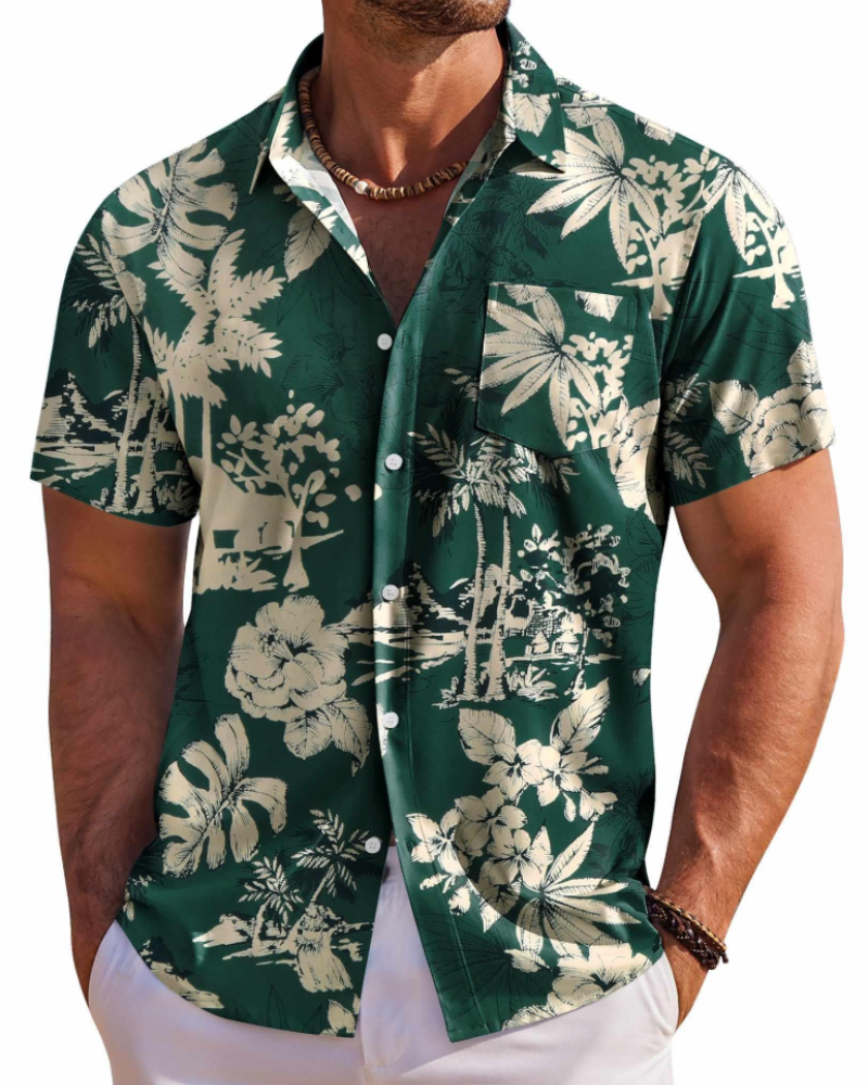 Jake Men's Hawaiian Shirt – Tropical Button Down Shirt with Chest Pocket for Summer