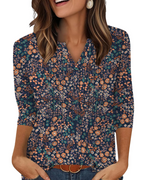 Aubrey Women’s V-Neck Blouse – 3/4 Sleeve Pleated Front Casual Summer Top