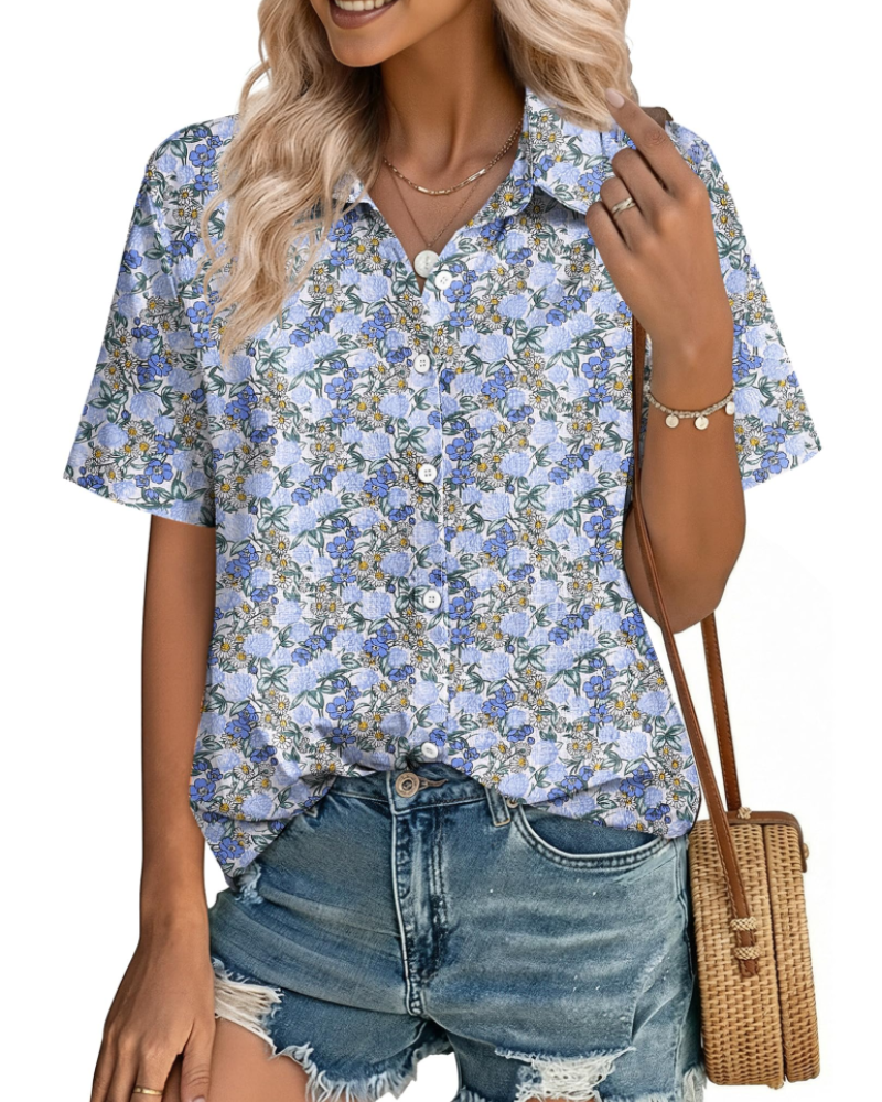 Charlotte Women's Cotton Linen Blouse – V-Neck Button Down Shirt for Work and Vacation