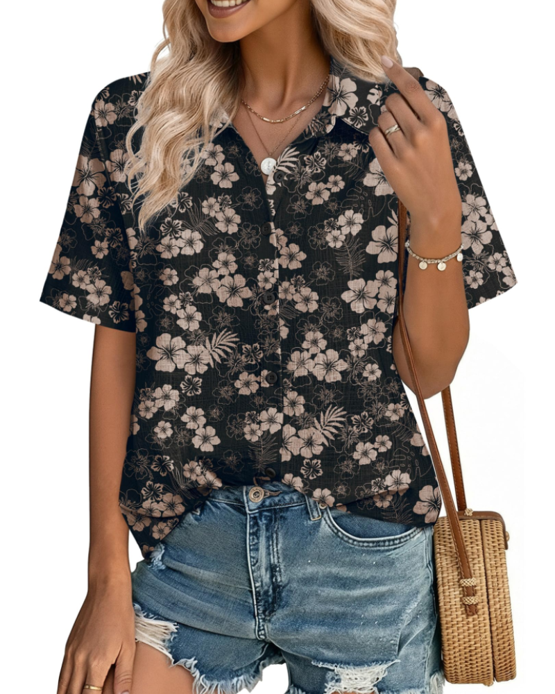 Charlotte Women's Cotton Linen Blouse – V-Neck Button Down Shirt for Work and Vacation