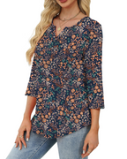 Aubrey Women’s V-Neck Blouse – 3/4 Sleeve Pleated Front Casual Summer Top