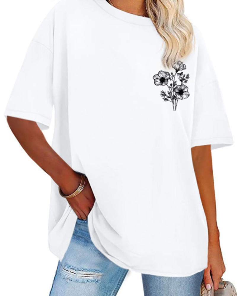 Mia Women's Oversized Graphic T-Shirt – Crew Neck Loose Fit Tee for Streetwear