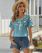 Mabel Women’s Tunic Top – V-Neck Printed Relaxed Fit Casual Summer Blouse Shirt