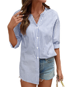 Sophie Women's Cotton Button Down Blouse – V-Neck 3/4 Sleeve Shirt for Work