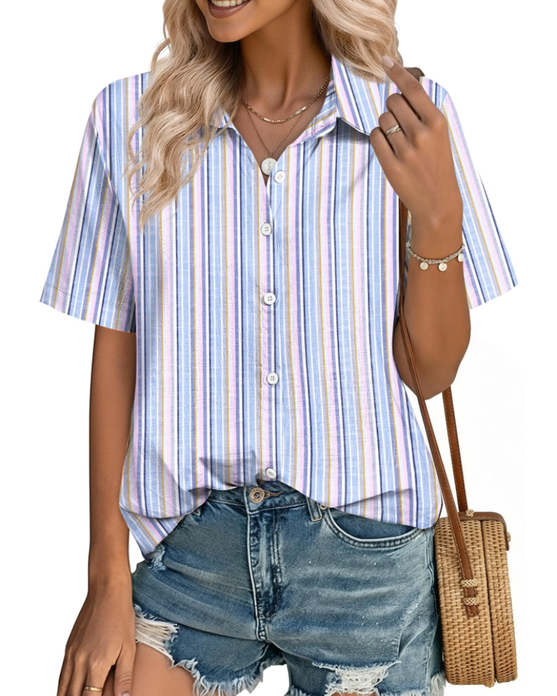 Charlotte Women's Cotton Linen Blouse – V-Neck Button Down Shirt for Work and Vacation