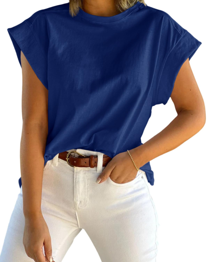 Ava Women's Cap Sleeve T-Shirt – Crew Neck Relaxed Fit Top for Work and Travel
