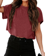 Talia Women's Cropped Oversized Top – Cut-Out Shoulder Athletic Gym Tee