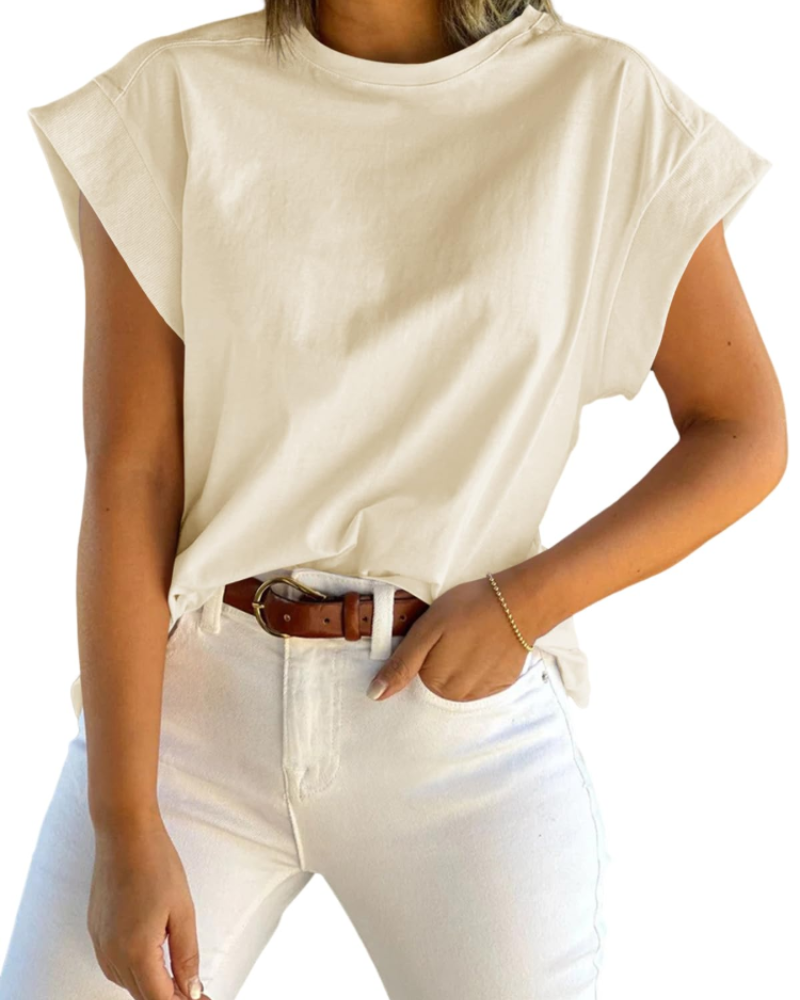 Ava Women's Cap Sleeve T-Shirt – Crew Neck Relaxed Fit Top for Work and Travel