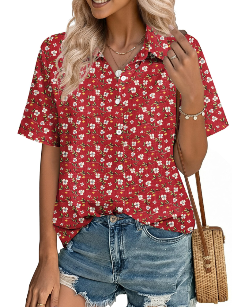Charlotte Women's Cotton Linen Blouse – V-Neck Button Down Shirt for Work and Vacation