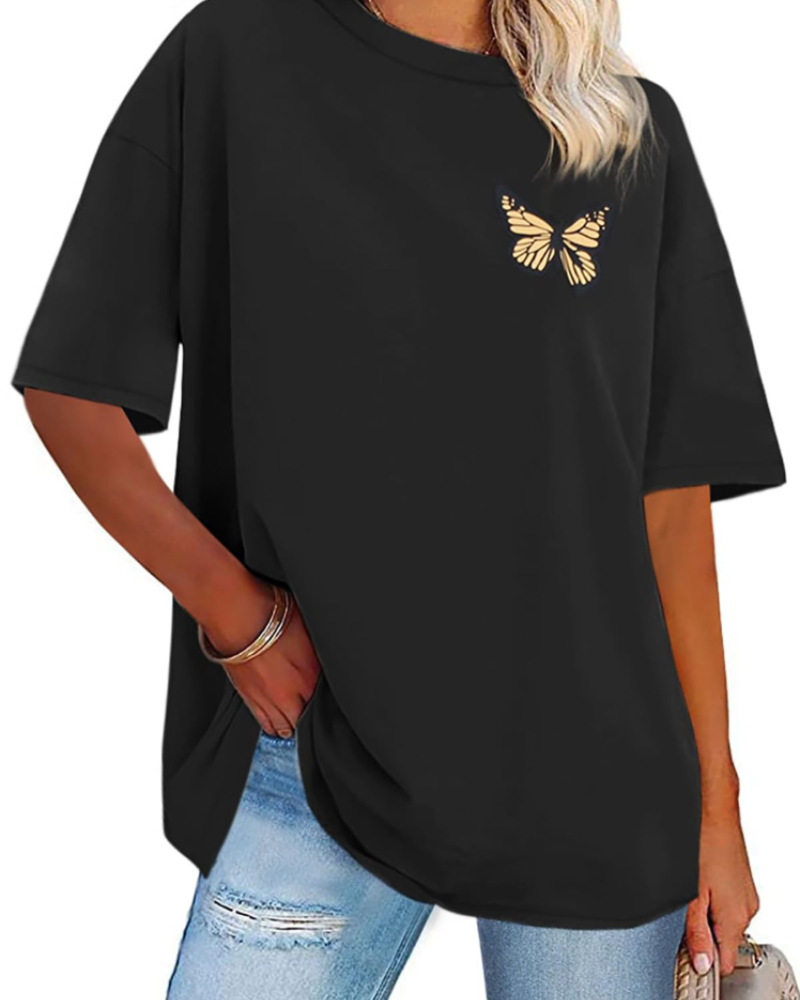 Mia Women's Oversized Graphic T-Shirt – Crew Neck Loose Fit Tee for Streetwear