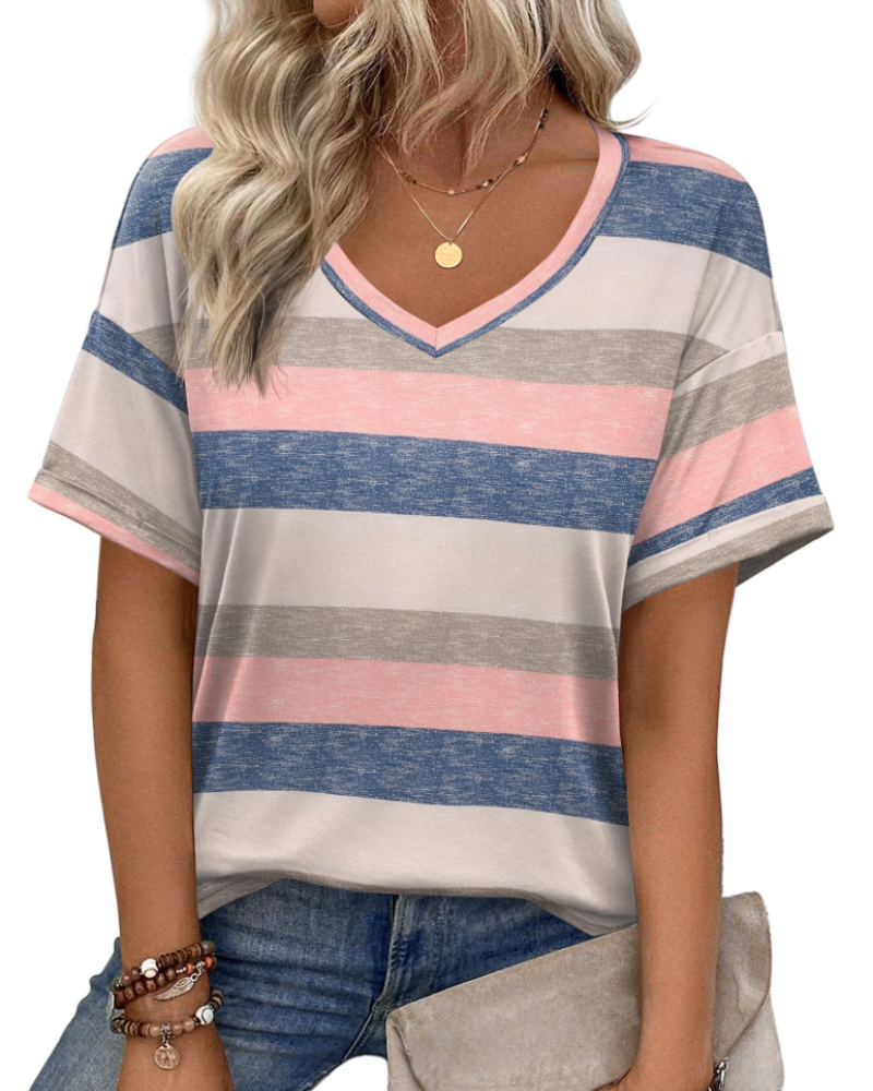 Mabel Women’s Tunic Top – V-Neck Printed Relaxed Fit Casual Summer Blouse Shirt