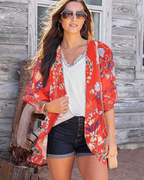 Lauren Women's Floral Kimono Cardigan – Lightweight Chiffon Open Front Beach Cover-Up