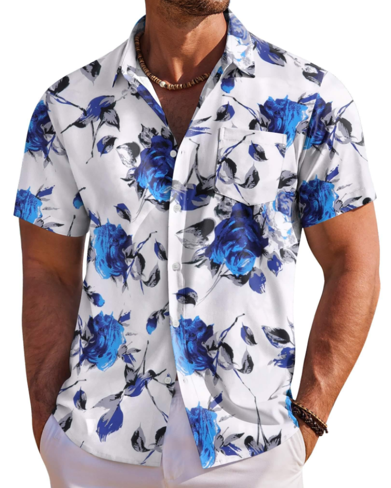 Jake Men's Hawaiian Shirt – Tropical Button Down Shirt with Chest Pocket for Summer