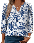Claire Women's V-Neck Blouse – 3/4 Sleeve Button Cuff Top for Office and Casual Wear