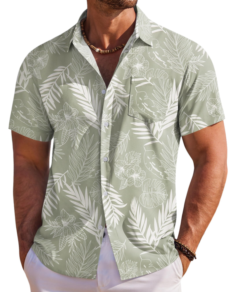 Jake Men's Hawaiian Shirt – Tropical Button Down Shirt with Chest Pocket for Summer