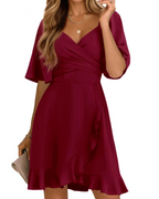 Ava Women's Wrap Mini Dress – V-Neck Ruffle Hem Dress for Weddings and Summer