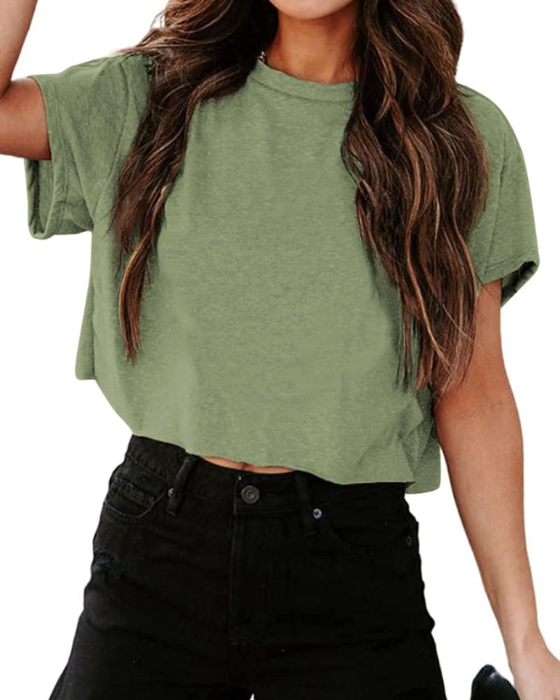 Talia Women's Cropped Oversized Top – Cut-Out Shoulder Athletic Gym Tee