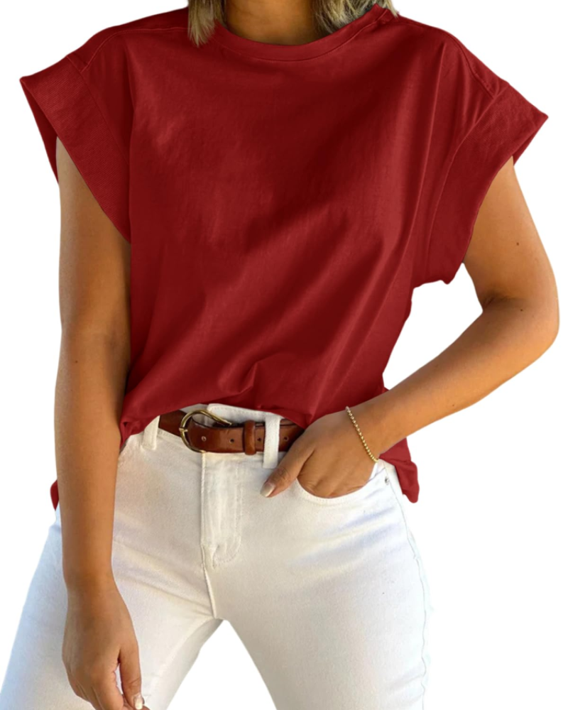 Ava Women's Cap Sleeve T-Shirt – Crew Neck Relaxed Fit Top for Work and Travel