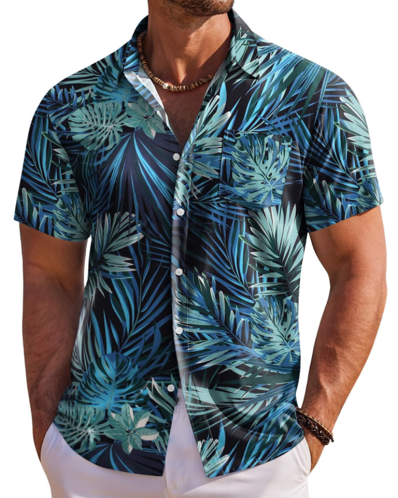 Jake Men's Hawaiian Shirt – Tropical Button Down Shirt with Chest Pocket for Summer