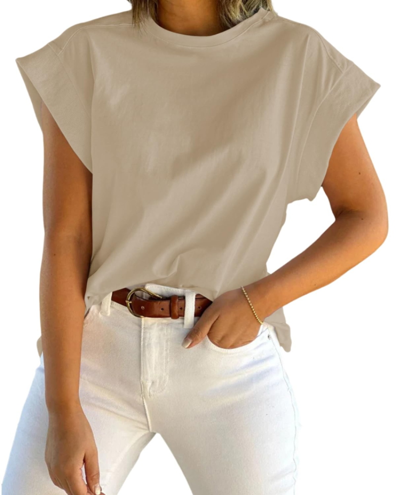 Ava Women's Cap Sleeve T-Shirt – Crew Neck Relaxed Fit Top for Work and Travel